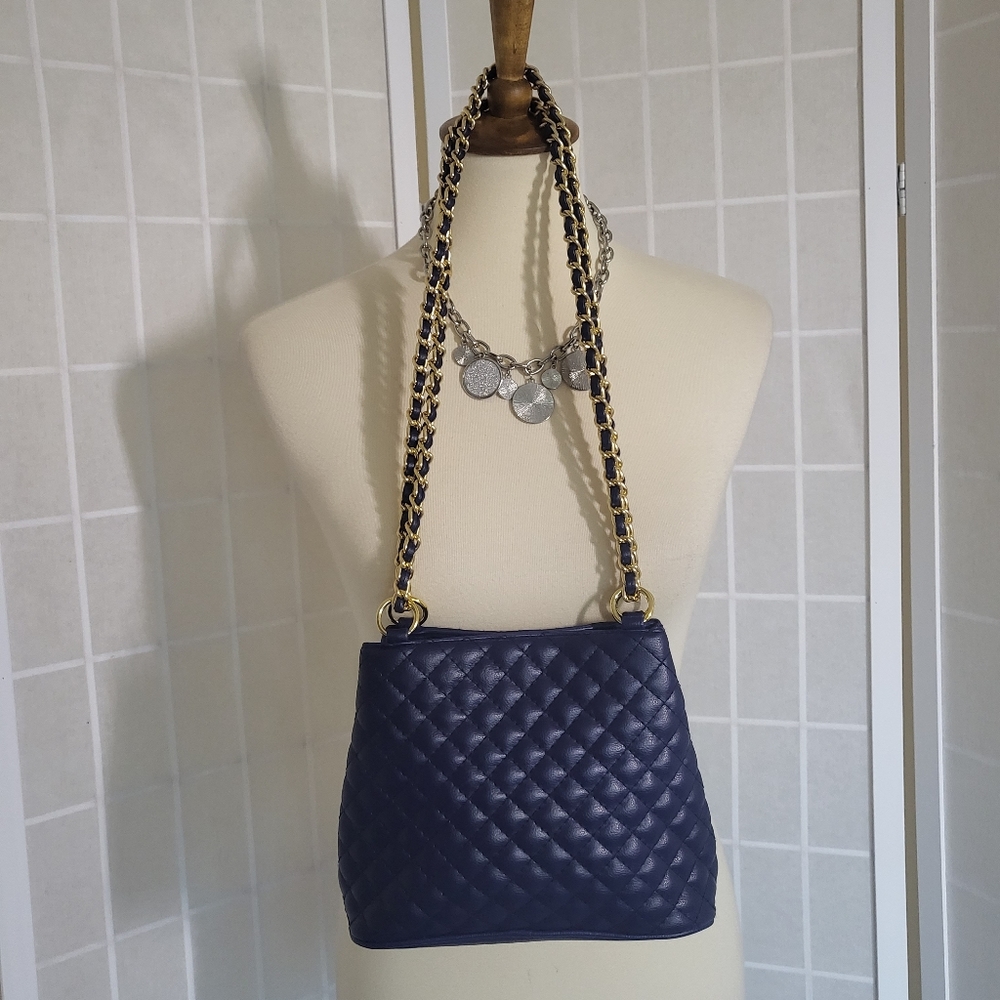 Vintage Blue Leather Quilted Bag